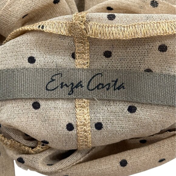 Enza Costa Sheer Top Long-Sleeve Turtleneck Tan + Black Polka Dot Womens Size M - Picture 5 of 9